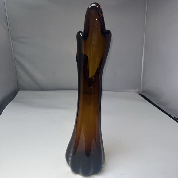 Vintage MCM 5 Finger Swung Vase 12” Amber Brown Root Beer - Picture 4 of 7